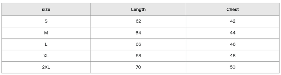 Size guide for Vamillion Performance Tank Top