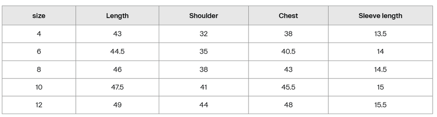 Size guide for AMEN Women's Crewneck Crop T-Shirt (Pre-Order)