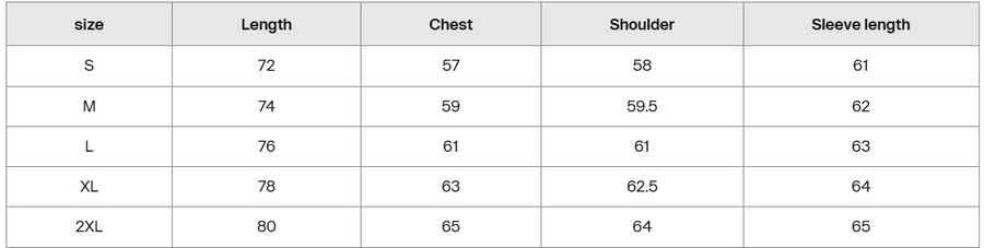 Size guide for Died for You Acid Long Sleeve T-Shirt