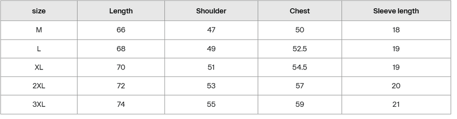 Size guide for Died For You Cotton T-Shirt